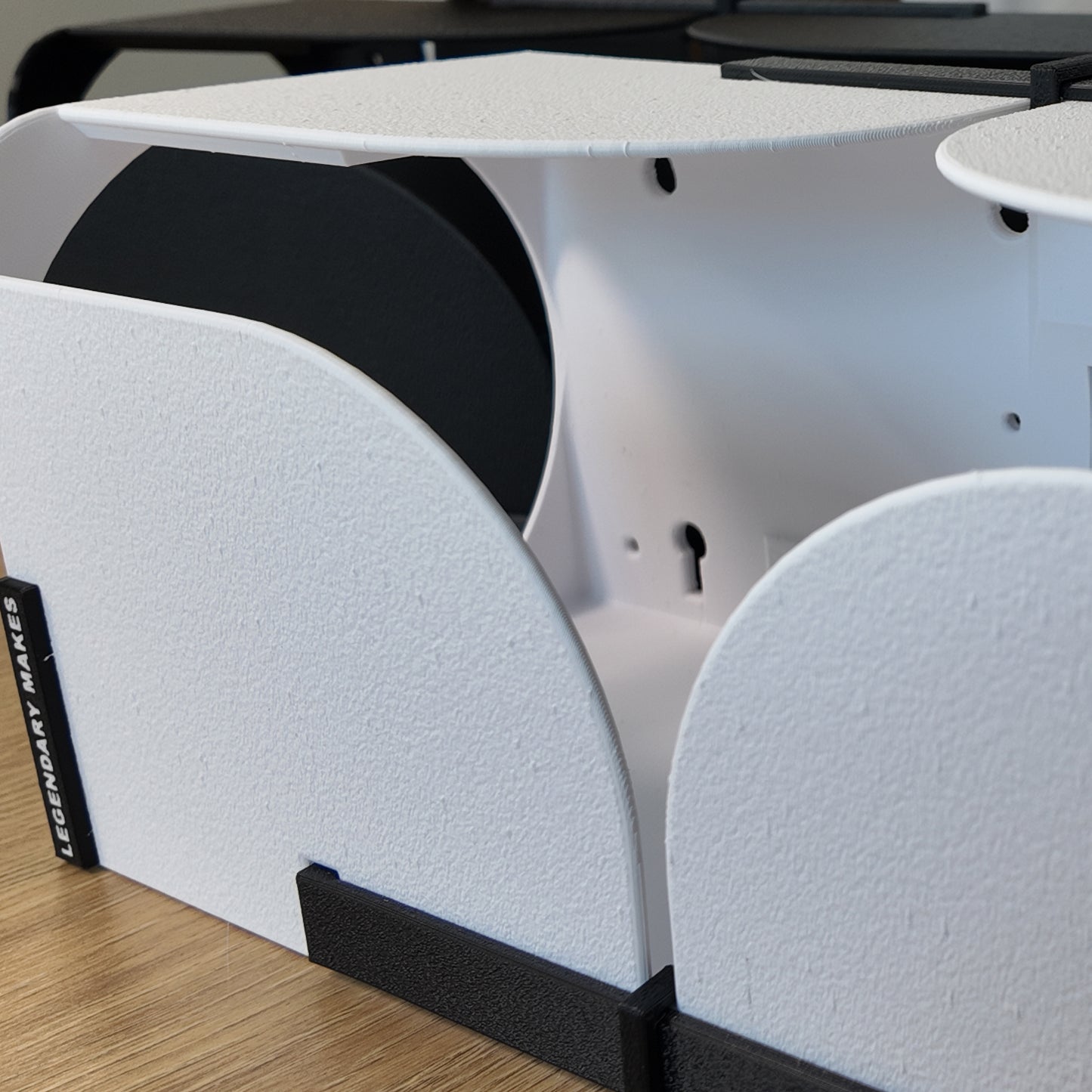 Legendary Makes Cushion Lock Protective Wrap Holder Box for 12" x 175 ft Rolls – Curved Tear Channel with Controlled Stretch – Wall or Desk Mount – 3D Printed PETG