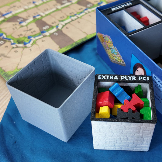 LegendaryMakes Carcassonne Stone & Marble Ruins Gridfinity Organizer – Crisp Skranji engraved labels in white PLA Extra Player Pieces and bin