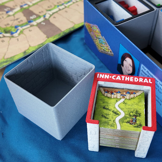 LegendaryMakes Carcassonne Stone & Marble Ruins Gridfinity Organizer – Crisp Skranji engraved labels in white PLA Inns Cathedrals and bin